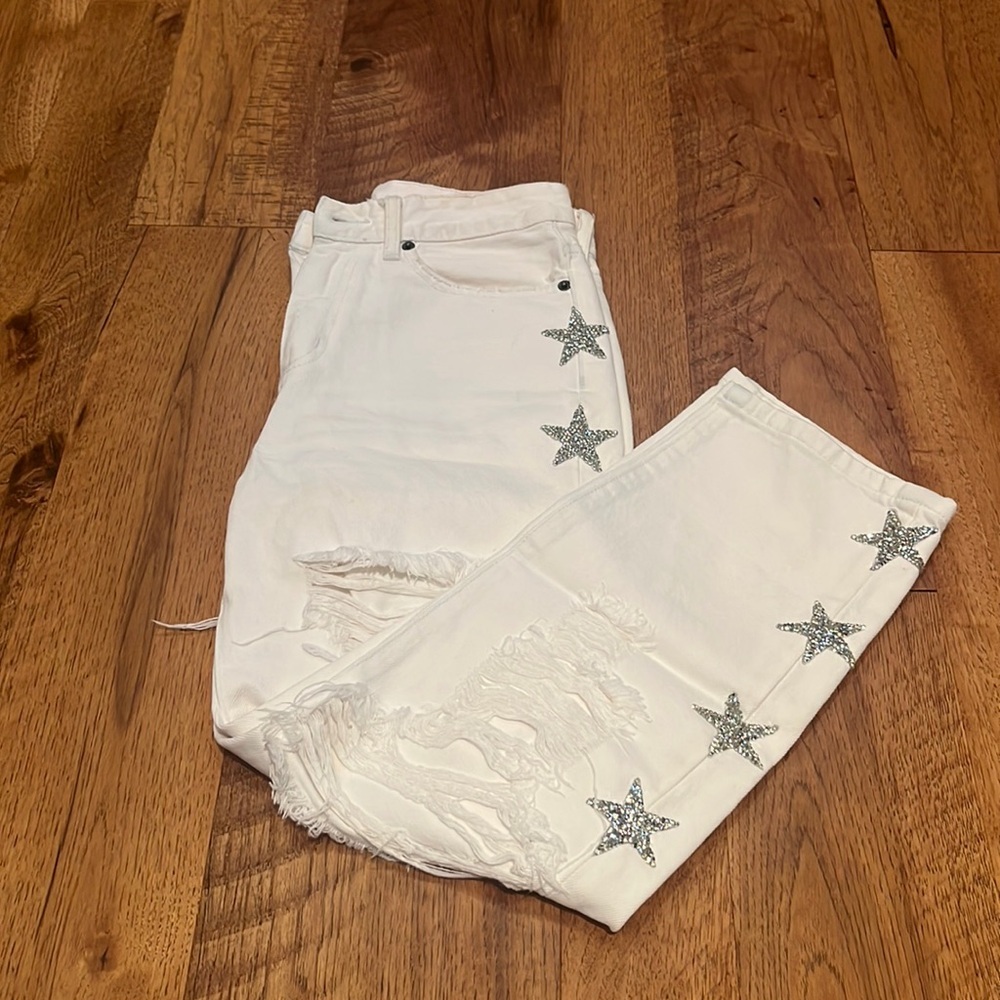 CARMAR Woman’s White Star Sequin Jeans Size 24